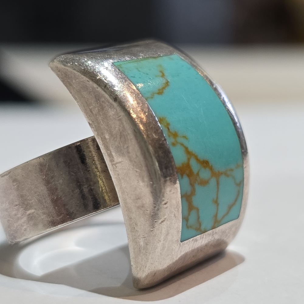 Set of  Mexican 925 Sterling silver Turquoise ring & Earrings - Picture 6 of 10